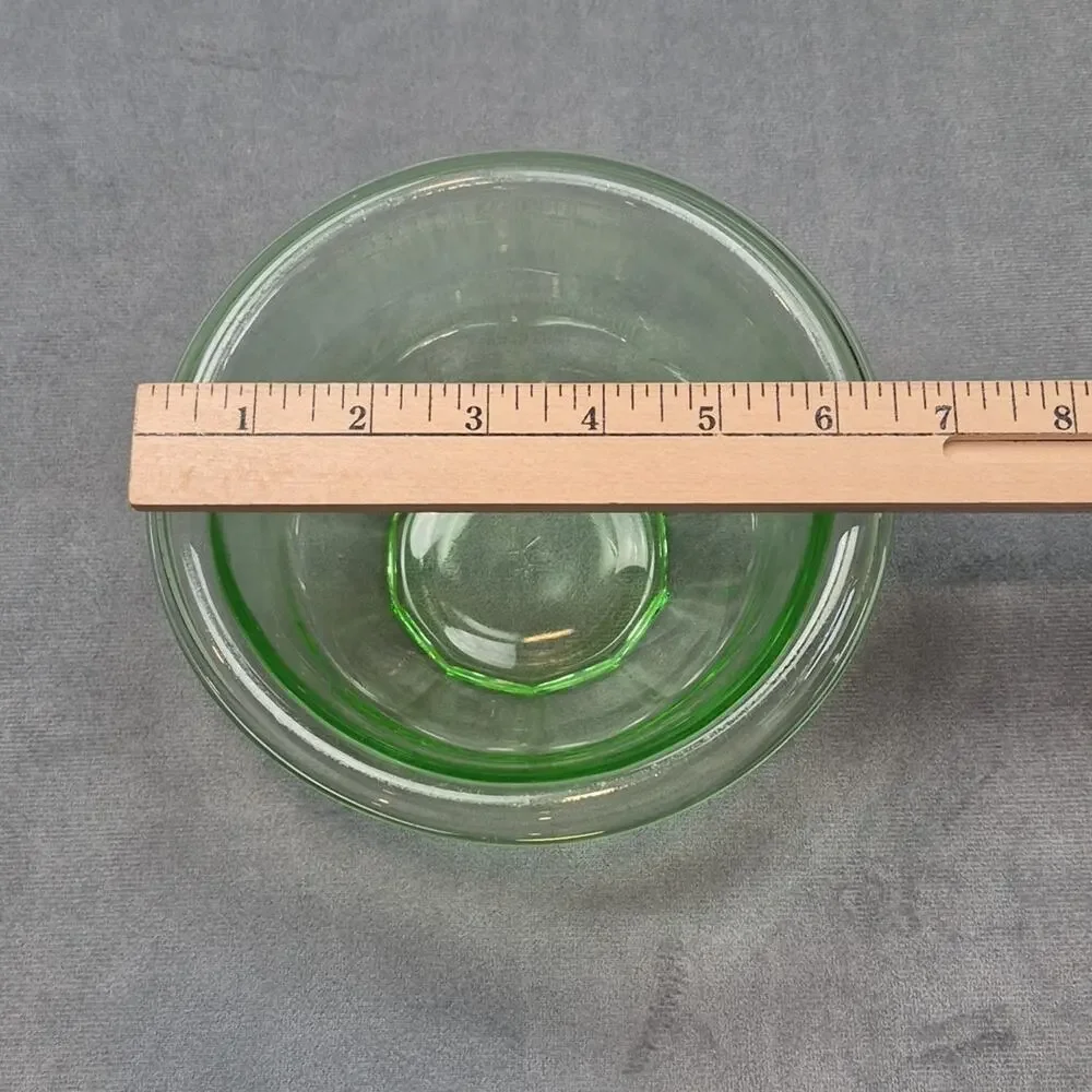 Vintage Hazel Atlas Rest Well Uranium Green Depression Glass Mixing Bowl 6 1/2